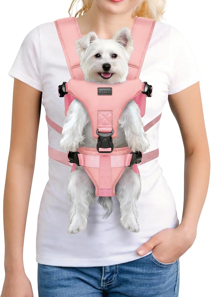 YUDODO Front Pet Carrier Backpack for Small Dogs and Cats, Secure and Breathable Mesh, Ergonomic Support, Adjustable for Walking, Hiking, or Travel (Pink S)