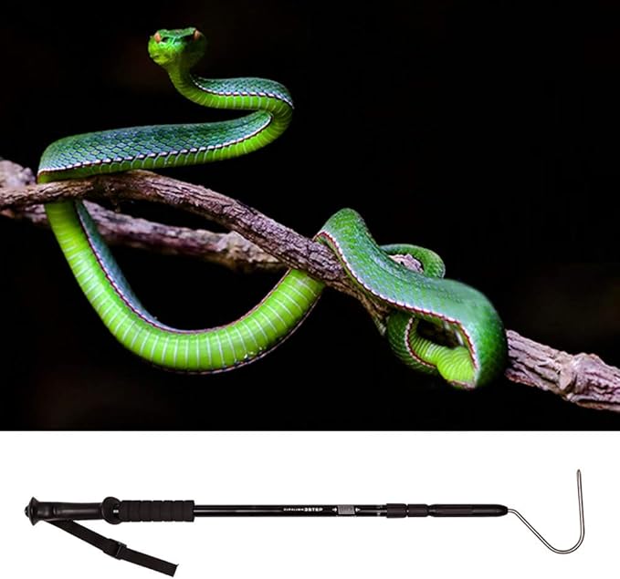 Snake Hook Reptile Grabber Rattle Snake Catcher,Professional Aluminum Alloy with Telescopic Rod and Lock, Comfortable Grip Handle for Catching,Controlling,Moving (53 inch Snake Hook)