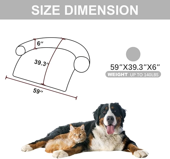 Tinaco Calming Dogs/Cats Bed Mats, Dog Pad Washable Removable Couch Cover, Plush Long Fur Mat for Pets, Waterproof Lining, Perfect for Small, Medium and Large Dogs and Cats (Light Gray, 59"x39")