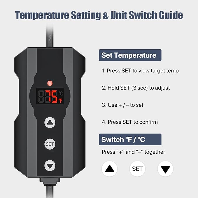 Reptile Heat Lamp Fixture 5.5" Deep Dome with Clamp & Digital Reptile Thermostat Controller, Ceramic Socket UVA UVB Basking Bulb Holder, PID Temp Control for Bearded Dragons Turtles Lizards Snakes