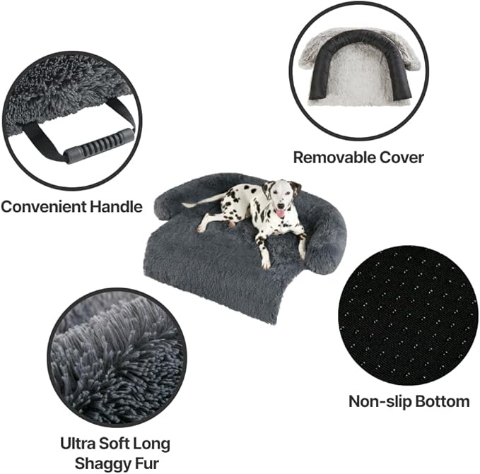 Codi Calming Dog Bed for Couch – Anti-Anxiety Sofa Protector Mat for Large Dogs, 41''x37''x6'', Machine Washable, Fluffy & Cozy with Non-Slip Bottom, Dark Grey