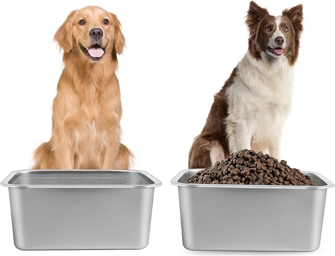 1.25 Gallons Large Dog Water Bowl, 2PCS Stainless Steel Metal Dog Bowls, Large Capacity Pet Food Bowl Water Dish for Indoor and Outdoor Universal for Small & Medium Dogs 12.6''×8.7''×3.9''