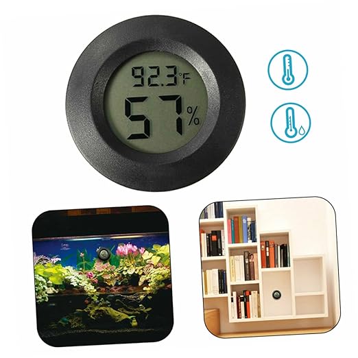 12pcs Round Digital Hygrometer for Reptile Pet Boxes Compact Humidity Acrylic Design Accurate Temperature and Humidity Readings Black