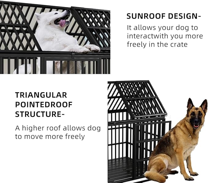 54 Heavy Duty Dog Crate with Mat, Escape Proof Dog Kennel Indoor, High Anxiety Dog Cage with Double Door, Extra Large Crate for Large Dogs with Removable Tray