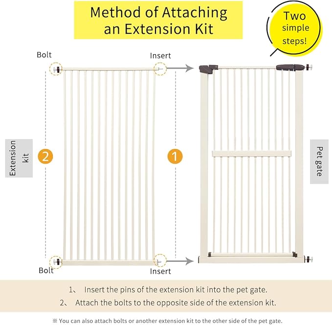 Lumizone Extra Tall Cat Gate Extension Kit 61.02" High Pressure Mounted 29.17" Extra Wide 1.37" Gap No Drilling Tall Pet Gate for Dogs (Cream, 61.02" H x 29.17" W, Extension)