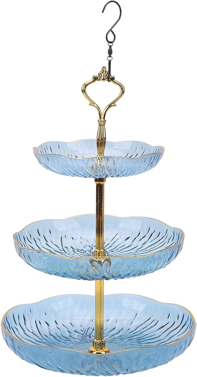 SUNGOOYUE Hanging Bird Feeder for Outdoor Use, Practical Bird Bath with 3-Tier Hanging Bowl, Holds Up to 4.5 Kg of Food, Improves The Watching Experience in Your Garden (Blue)