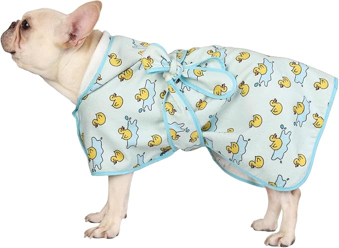 HDE Dog Bathrobe Super Absorbent Quick Drying Puppy Towel Wrap Coat Adjustable After Bath Robes with Hood for Dog Sizes S-XXL Rubber Duck Puddles S