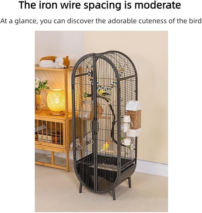 Elegant Large Bird Cage with Support Legs, Metal Birdcage with Accessories, 39.4in Luxury Parrot Aviary for Lovebirds, Cockatiels, Grey Parrots(Black)