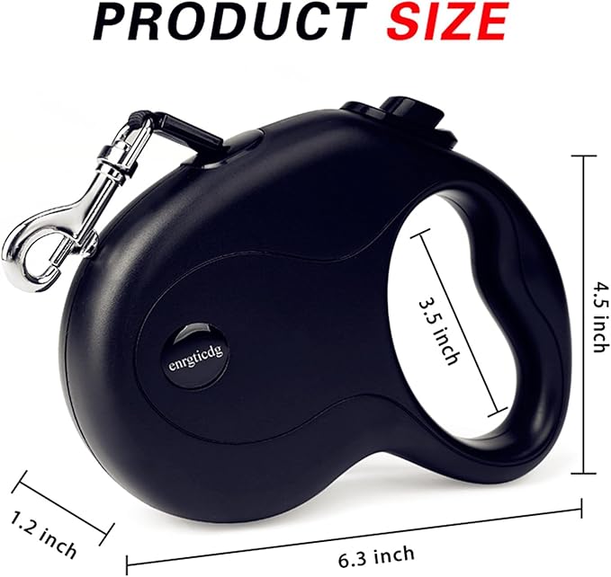 enrgticdg 16Ft Retractable Dog Leash,Light Weight Leash for Small to Medium Dogs/Cats Up to 50lbs,Stainless Steel Spring Strong Nylon Tape, Tangle Free, One-Handed Brake.(Black)