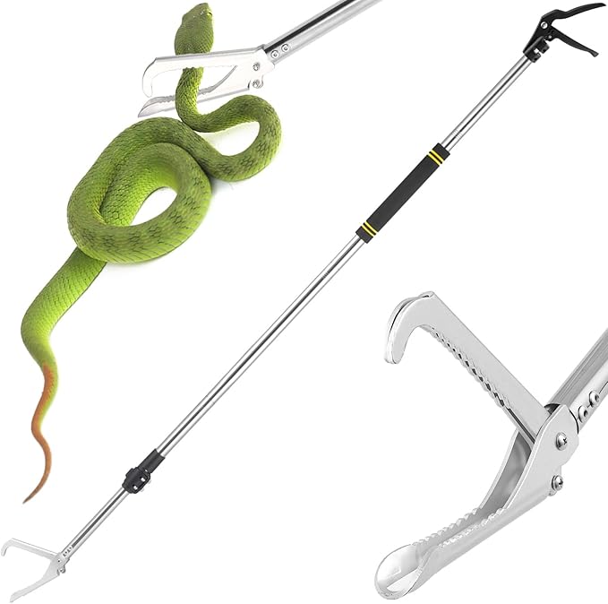 Snake Grabber Tool, 69inch Snake Tongs for Rattlesnake Reptile Tongs Long Reach Grabber Heavy Duty and Made of Stainless Steel Tube Sponge Handle (69inch (Black))