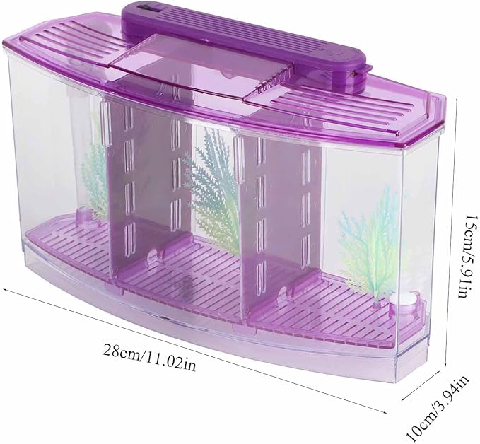 Betta Fish Tank, Adjustable Light Breeding Fish Tank with LED Light,Incubator Mini Fish Tank LED Acrylic Three Divisions Breeding Isolation Box for Small Fishes(Purple)