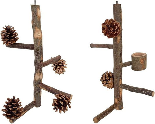 2PCS Parrot Perch Birdcage Accessories Stand Screw Wood Bird Toy Bird Activity Set