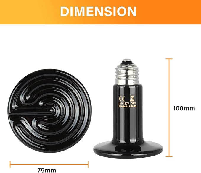 Simple Deluxe 50W Ceramic Heat Emitter Reptile Heat Lamp Bulb No Light Emitting Brooder Coop Heater for Amphibian Pet & Incubating Chicken Black