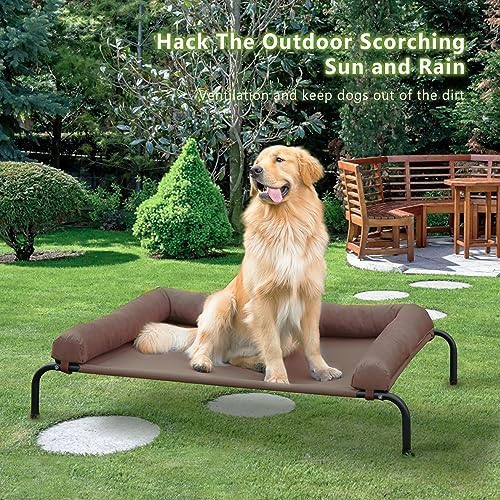 Cooling Elevated Dog Bed - Outdoor Medium Raised Dog Cot W/Breathable Mesh, Portable Pet Cot W/Removable & Waterproof Bolster,Elevated Dogs Beds