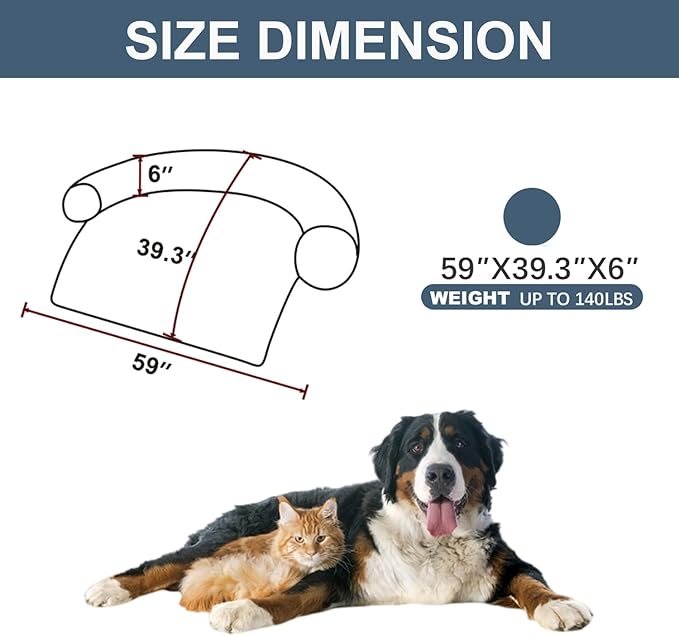 Tinaco Calming Dogs/Cats Bed Mats, Dog Pad Washable Removable Couch Cover, Plush Long Fur Mat for Pets, Waterproof Lining, Perfect for Small, Medium and Large Dogs and Cats (Navy Blue, 59"x39")