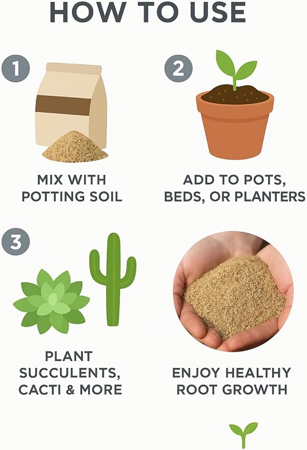 Coarse Sand for Plants – Washed Horticultural Sand for Succulents, Cactus, Bonsai, Potting Mixes & Terrariums | Natural Drainage Sand (2 Quarts, 6 lbs)
