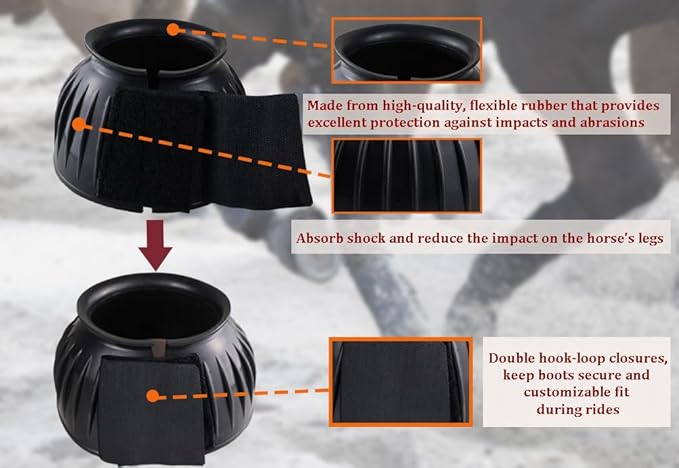Bell Boots for Horses, Rubber Bell Boots Protect Impacts and Abrasions for Horse Hoof, Shock Absorption for Horse Legs with Variety of Sizes