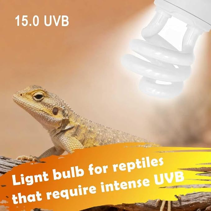 UVB Reptile Light, 15.0 15W UVA UVB Light for Reptiles, Spiral Compact Fluorescent UVB Bulb for Desert Reptiles and Amphibians