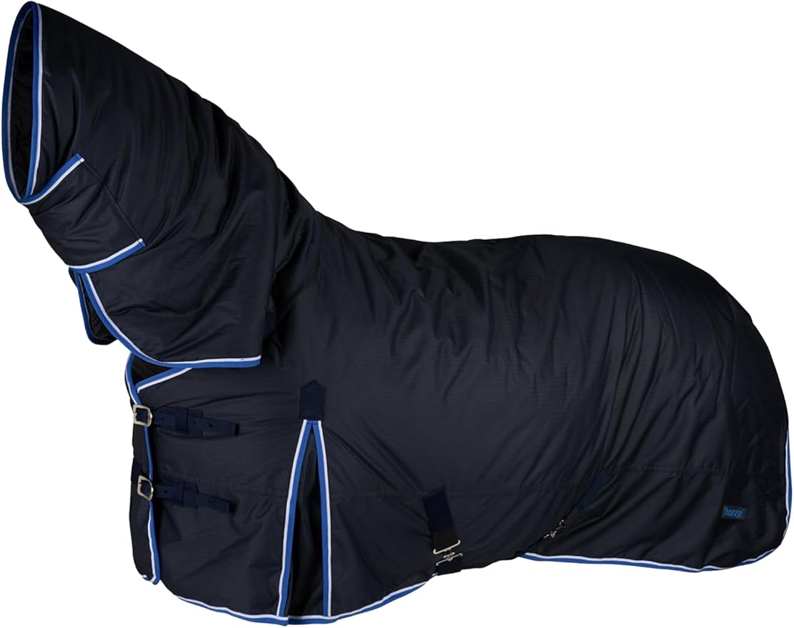 HORZE Glasgow Medium Weight Waterproof Combo Turnout Winter Horse Blanket with Neck Cover (150g Fill) - Dark Blue - 75 in
