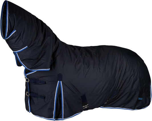 HORZE Glasgow Medium Weight Waterproof Combo Turnout Winter Horse Blanket with Neck Cover (150g Fill) - Dark Blue - 75 in
