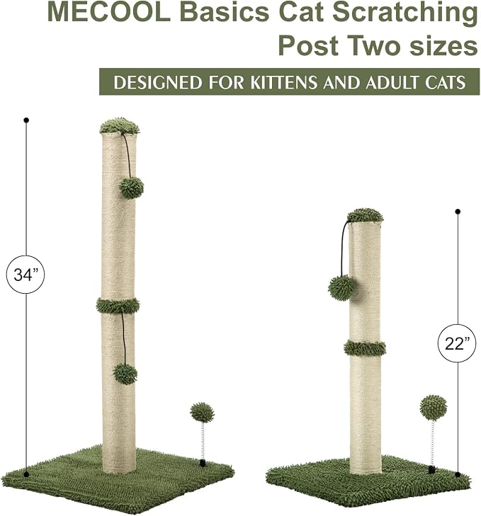 MECOOL Cat Scratching Post Premium Basics Kitten Scratcher Sisal Scratch Posts with Hanging Ball 22in for Kittens or Smaller Cats, Cactus Green - Image 6