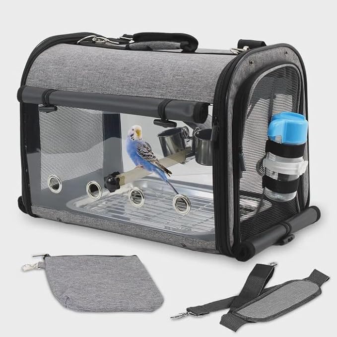 Bird Travel Carrier, Portable Mesh Pet Kennel with Accessories, 20 x 10 x 10 in