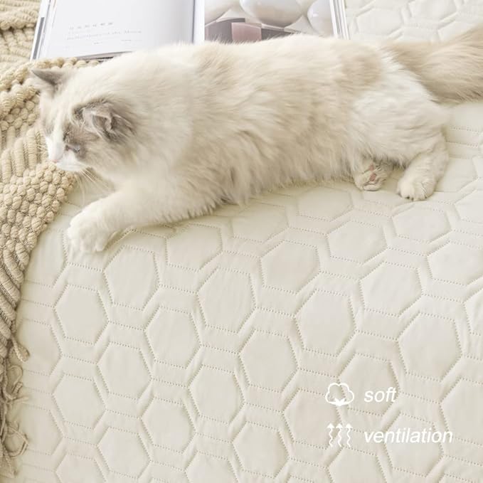 Tcksstex Waterproof and Anti-Slip Dog Bed Cover and Pet Blanket Sofa Pet Bed Mat ，car Incontinence Mattress Protectors Furniture Couch Cover for Most Cats Dogs, Pets（82x102-Ivory）