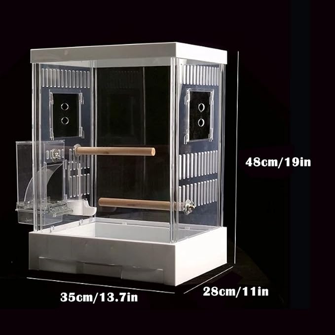 Bird Cages White Bird Carrier Transparent Plastic Bird Travel Cage with Automatic Feeder for Indoor Outdoor Small Birds Display Bird Carrier