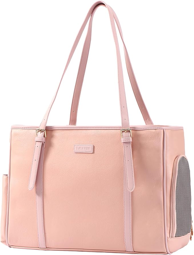 Lasaviin Fashion Dog Purse Pet Carrier Leather Bag for Small Dogs Cats Puppy, Portable Tote Bag Airline Approved Soft-Sided Carriers (Pink)