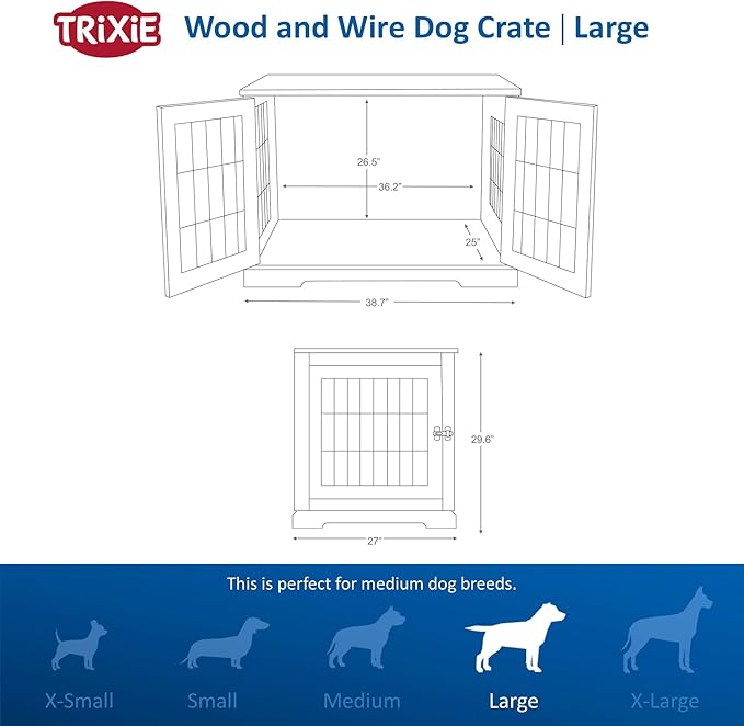 Trixie 38.7" Indoor Dog Crate, Wooden Crate Table for Dogs Up to 66 lb, Large Dog Kennel, Perfect in Any Room, White