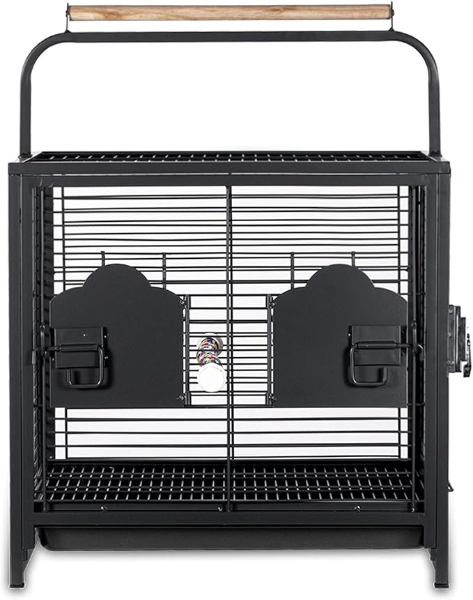 ENGENDER Bird Cage Light Bird Carrier Small Animal Carrier and Feeding Cup Metal Breathable Portable Travel Cage Indoor and Outdoor Suitable for Black Parakeet Cage