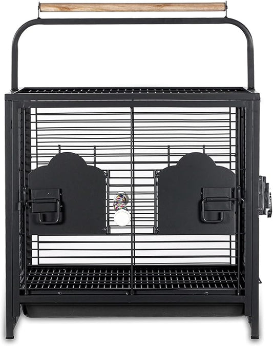 ENGENDER Bird Cage Light Bird Carrier Small Animal Carrier and Feeding Cup Metal Breathable Portable Travel Cage Indoor and Outdoor Suitable for Black Parakeet Cage