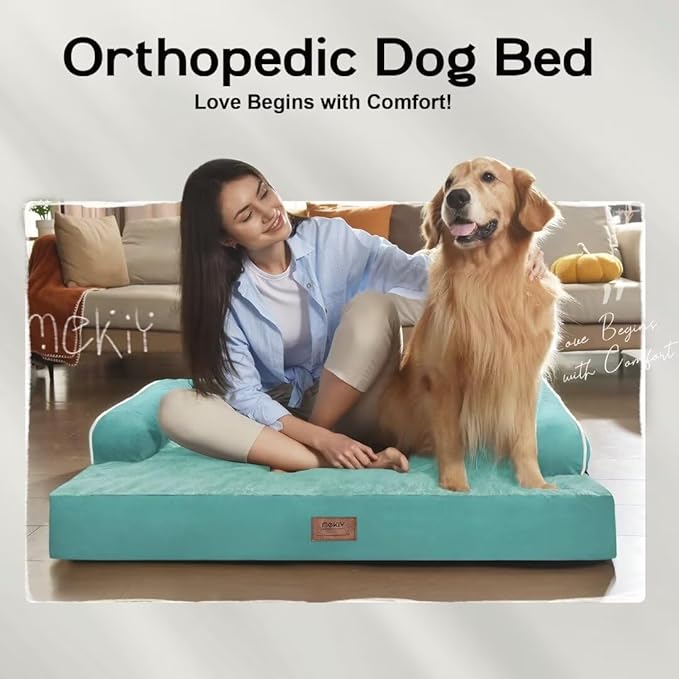 Orthopedic Large Dog Bed Washable: Large Size Dog Beds with Removable Washable Cover, XXLarge Orthopedic Aqua Blue Sofa for Big Pet Dogs