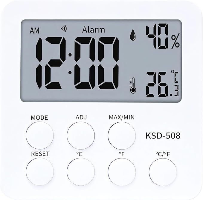 Reptile Tank Temperature Humidity Monitor with Clock Alarm, Digital Thermometer Hygrometer, 3.5 X 3.5 X 1.1 in