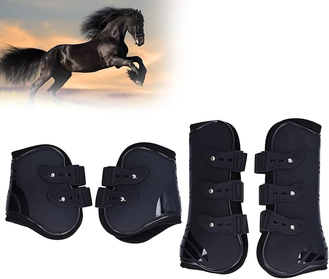 Horse Boots, 4Pcs PU Shell Protective Horse Tendon Boots, Horse Splint Boots for Front Legs and Rear Legs, Protective Horse Leg Wraps, Leg and Support for Riding, Jumping(XL)