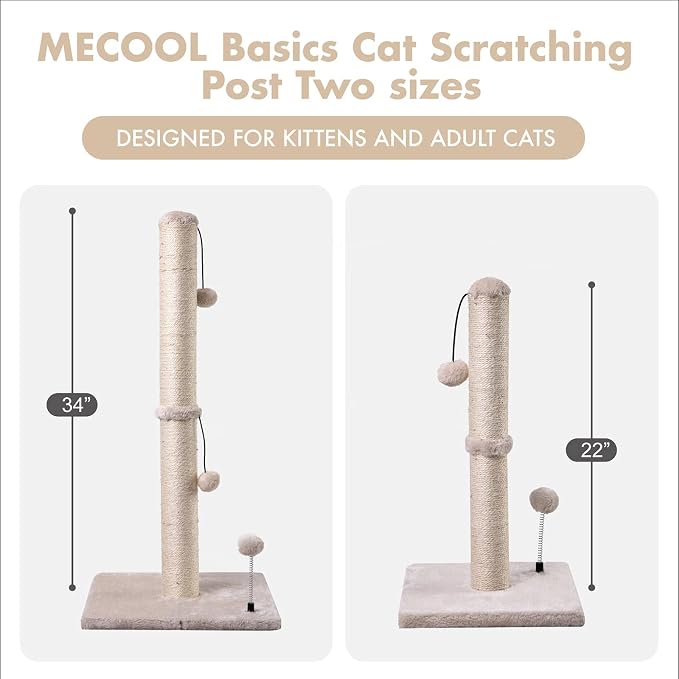 MECOOL Cat Scratching Post Premium Basics Kitten Scratcher Sisal Scratch Posts with Hanging Ball 22in for Kittens or Smaller Cats (22 inches for Kitten, Beige) - Image 6
