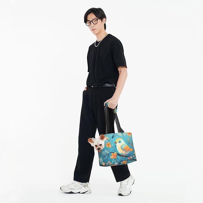 Bird on a Branch Printed Portable Foldable pet Shoulder Bag, Suitable for Carrying Small Pets