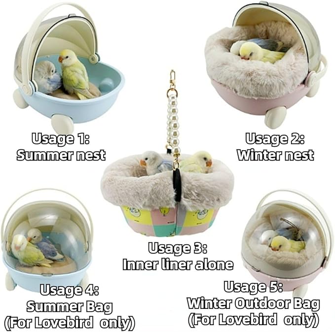 Bird Carrier Cage with Warm Nest, Cushion and Safe Lock, Portable Cages with Chain, Small Animals Travel Carrier Plastic Breathable Outgoing Box for Hamsters Lovebirds Budgies Sugar Gliders (Blue)