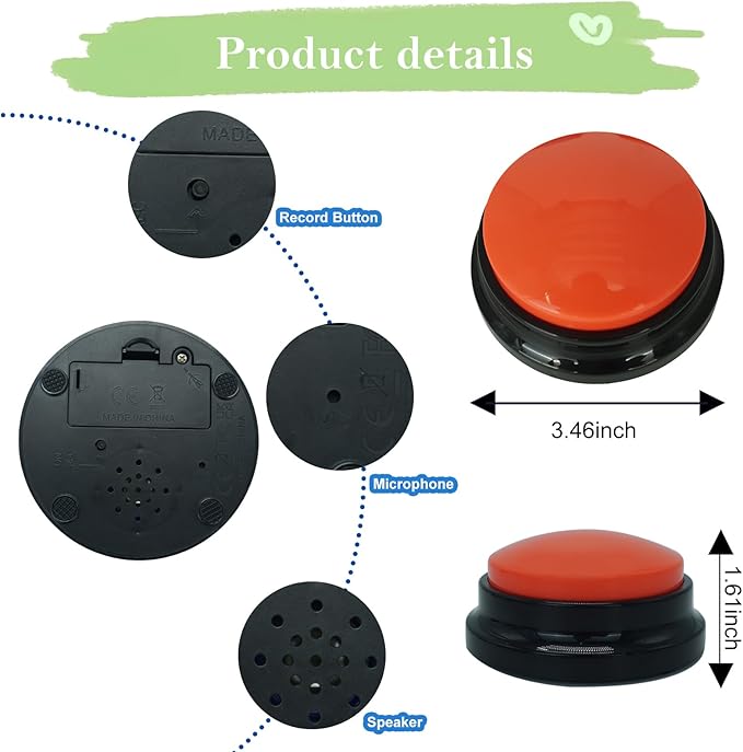 Gelabur Set of 2 Dog Buttons for Communication, Voice Recordable Buttons for Classroom, Dog Training Talking Buttons Starter Set, Pet Easy Speaking Buttons Tools