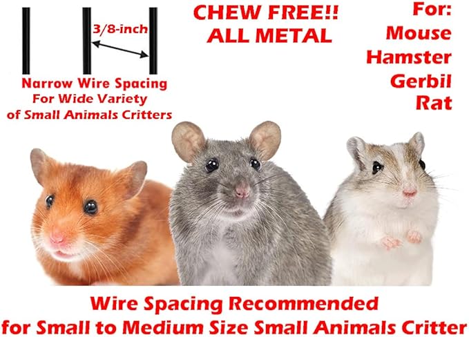 3 Levels Easy Foldable Chew-Proof Metal Small Animal Travel Carrier Cage Ferret Chinchilla Hamster Suger Glider Gerbil Rats Mouse Mice Guinea Pig Rodent Degu Dagus, Tight 3/8-Inch Bar Spacing