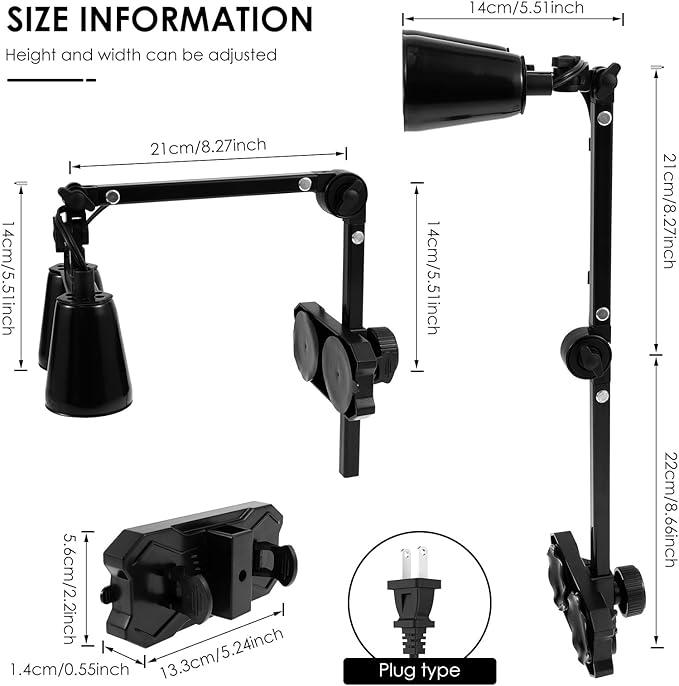 Reptile Lamp Stand, Adjustable 210° Rotation Dual Heat lamp Stand, Space Saving Tablet Floor Reptile Light Holder Double Suction Cup for Bearded Dragons Turtles Chameleons