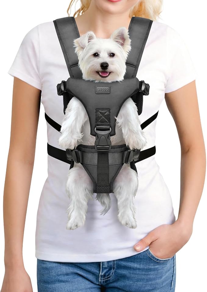 YUDODO 6-11lbs Front Pet Carrier Backpack for Small Dogs and Cats, Secure and Breathable Mesh Travel Dog Carrier with Safety Belt, Ergonomic Support, Adjustable for Walking, Hiking (Black-Pro S)