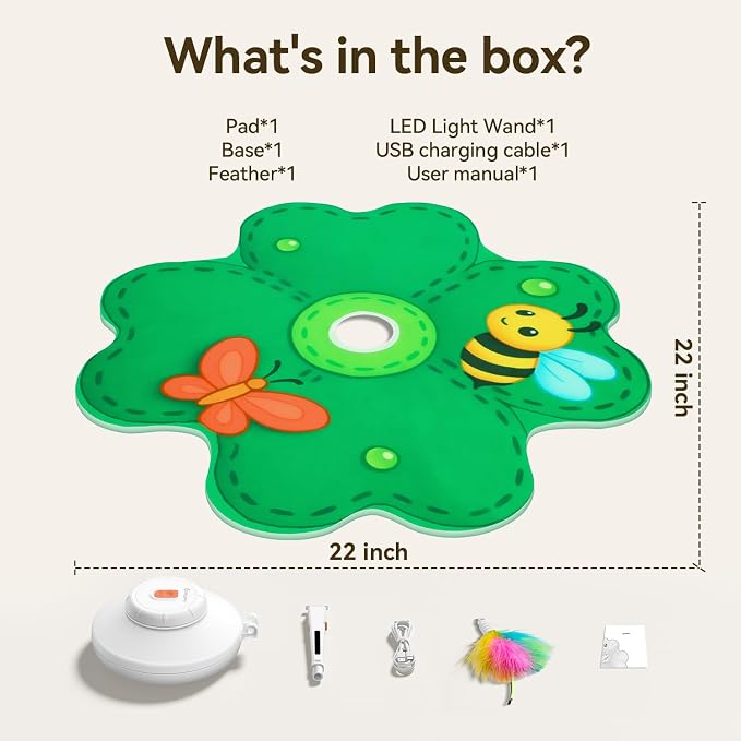FEELNEEDY Rechargeable Cat Toys, 2 in 1 Hide and Seek Game Interactive Cat Toy, Movable LED Red Dot, Concealed Feathers, Durable Exercise Toys for Indoor Cats, Bored Adult Cats Wand Toy, Green - Image 8