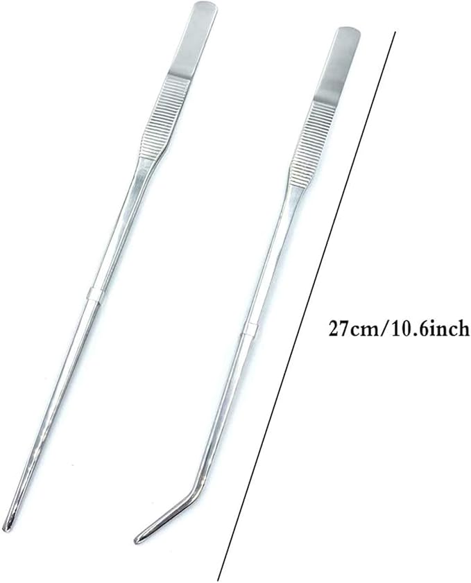 FRUTA Long Reptiles Feeding Tongs Stainless Steel Straight and Curved Tweezers Set Polished Aquarium Tweezers Feeding Tools for Reptiles Lizards Bearded Dragon Gecko Snake Bird Aquatic Plants- Silver