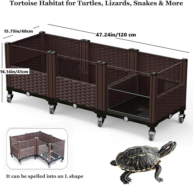 Tortoise Shallow Water Turtle Habitat, Home Turtle Breeding Box, Plant Planting Ecological Breeding Box, Drainage & Wheels – 47.2” Tortoise Habitat for Turtles, Lizards, Snakes & More