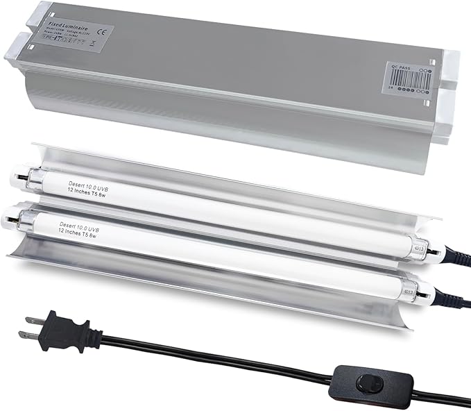 Celiwace T5 Reptile Light Fixture Combo Kit 16 Watts, 12 Inches UVB Light 2x8 Watt, T5 10.0 UVB Reptile Light Fixture, Desert Reptile Light for Lizard, Bearded Dragon, Tortoise