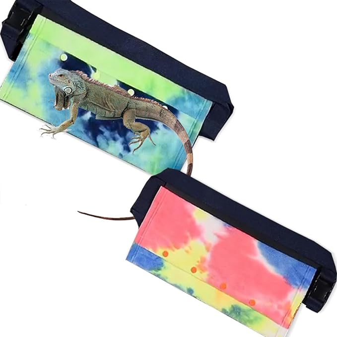 Reptile Sling Carrier with Adjustable Strap, Soft Warm Pouch for Bearded Dragon, Lizard, Leopard Gecko, Hamster, Small Animals, Iridescent
