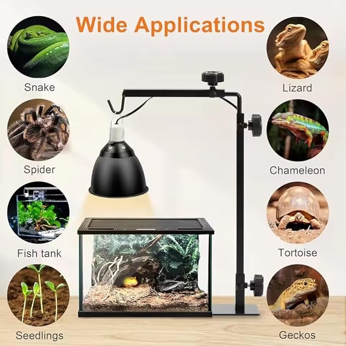 EatingBiting Amphibian Reptile Lampshade Lamp Holder Adjustable Extendable Metal Floor Lamp Holder Portable Animal Heating Lamp Holder for Lizards Turtles Tank Feeding Box 25-37inch