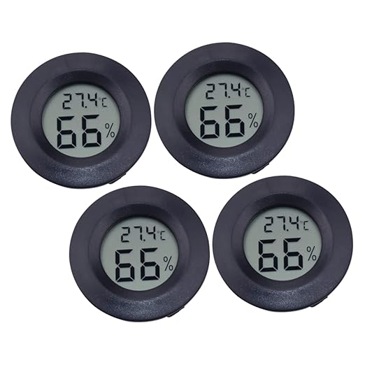 Milisten 4pc Embedded Digital Hygrometer and Thermometer for Reptile Tanks Acrylic Round Humidity Lightweight and Portable Temperature Monitor for Pets and Terrarium Use Black