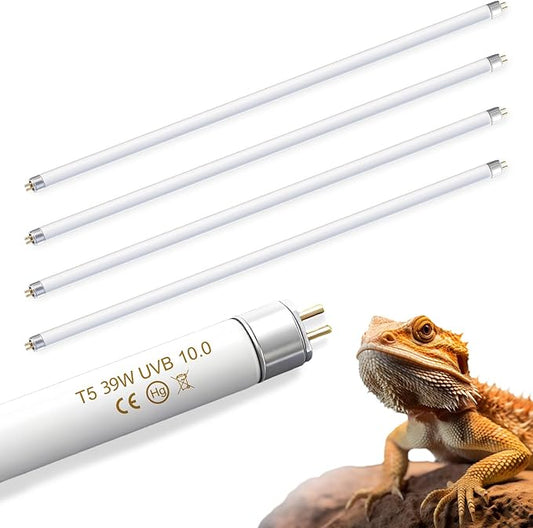 4 Pack T5 UVB Reptile Light Bulb, 34 Inch 39W 10.0, UVA UVB Fluorescent Tube T5 Reptile Light for Bearded Dragon